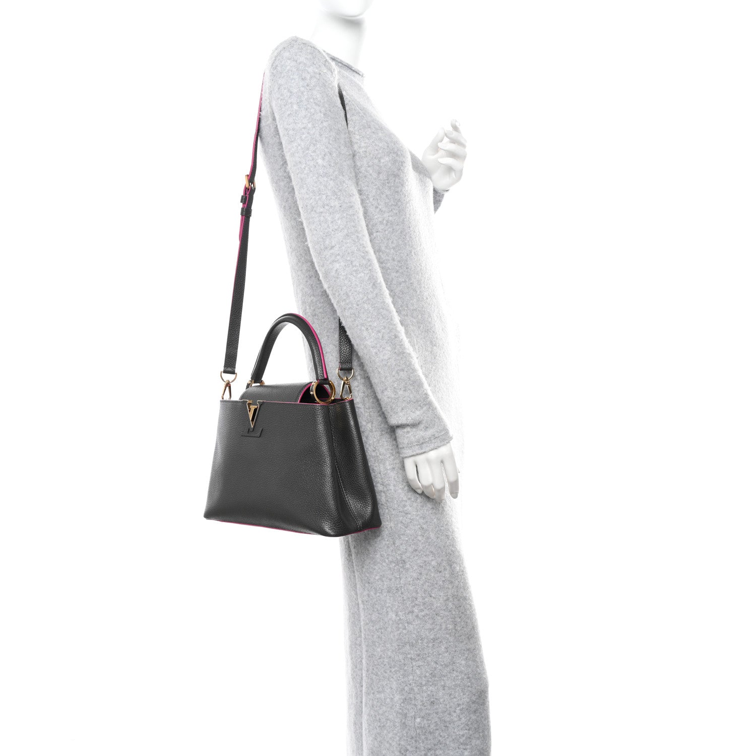 Louis Vuitton Taurillon Capucines PM Grey Pink 2 of 9