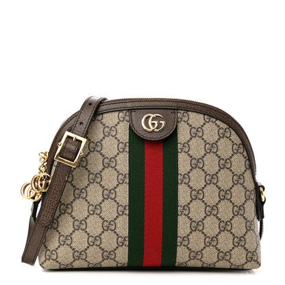 Gucci GG Supreme Monogram Textured Dollar Calfskin Web Small Ophidia Dome Shoulder Bag Beige Ebony New Acero 1 of 11