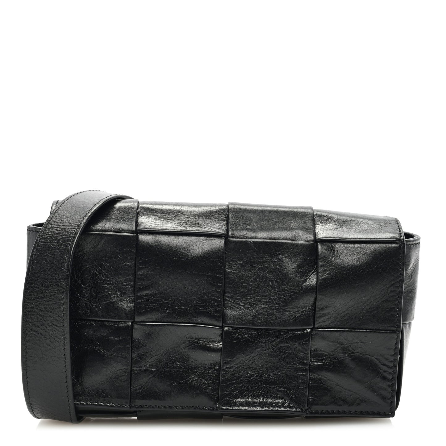 Paper Calfskin Intreccio Cassette Belt Bag Black