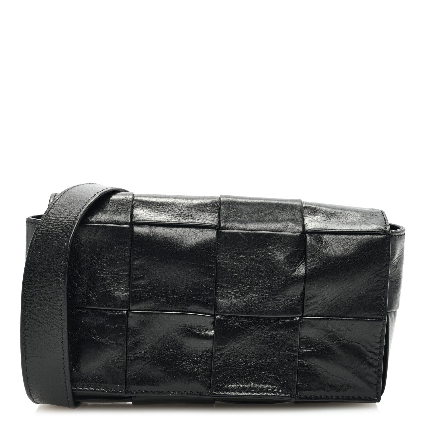 Bottega Veneta Paper Calfskin Intreccio Cassette Belt Bag Black 1 of 9