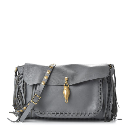 Valentino Garavani Grained Calfskin C Rockee Scarab Fringe Shoulder Bag Grey 1 of 8