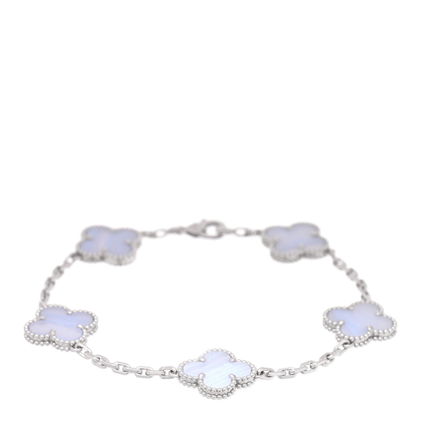 18K White Gold Chalcedony 5 Motifs Vintage Alhambra Bracelet