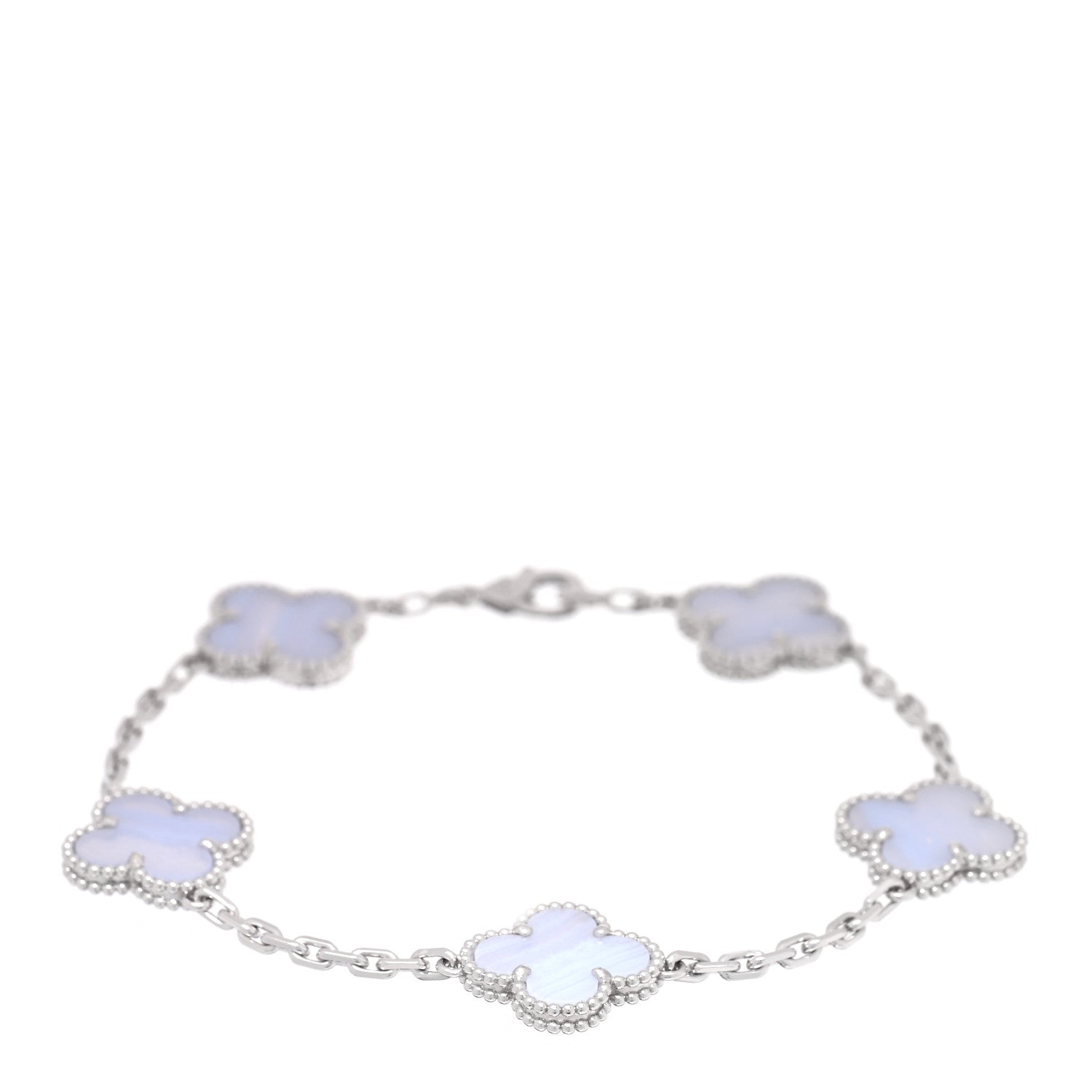 Van Cleef & Arpels 18K White Gold Chalcedony 5 Motifs Vintage Alhambra Bracelet 1 of 4