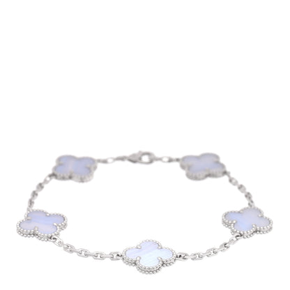 Van Cleef & Arpels 18K White Gold Chalcedony 5 Motifs Vintage Alhambra Bracelet 1 of 4