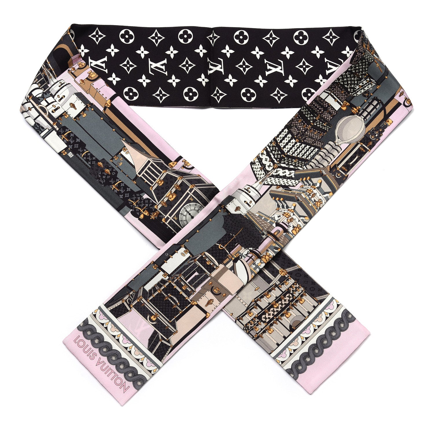 Louis Vuitton Silk Monogram Around The World Bandeau Black Pink 1 of 3