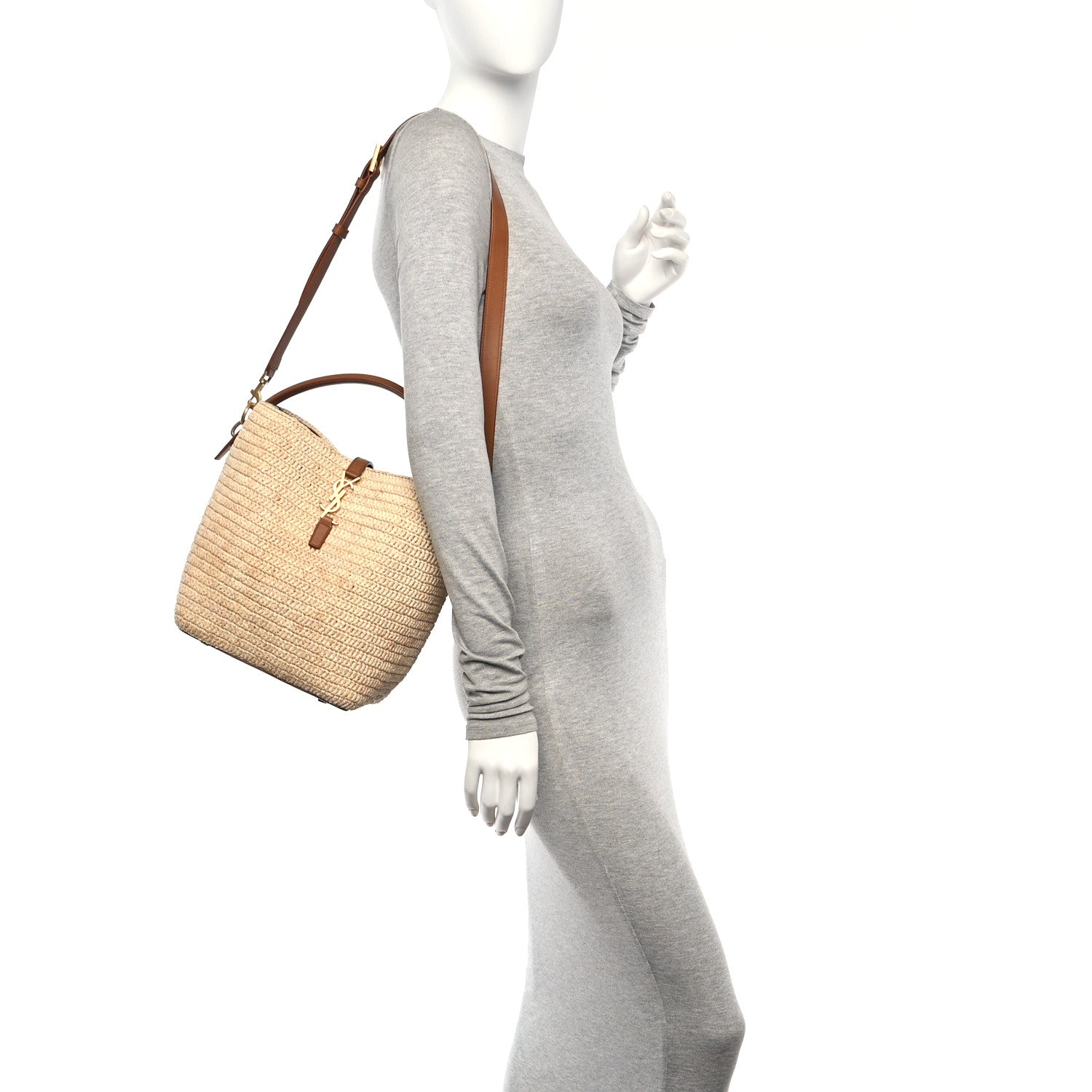 Saint Laurent Raffia Vegetable Le 37 Bucket Bag Naturel Brick 3 of 11