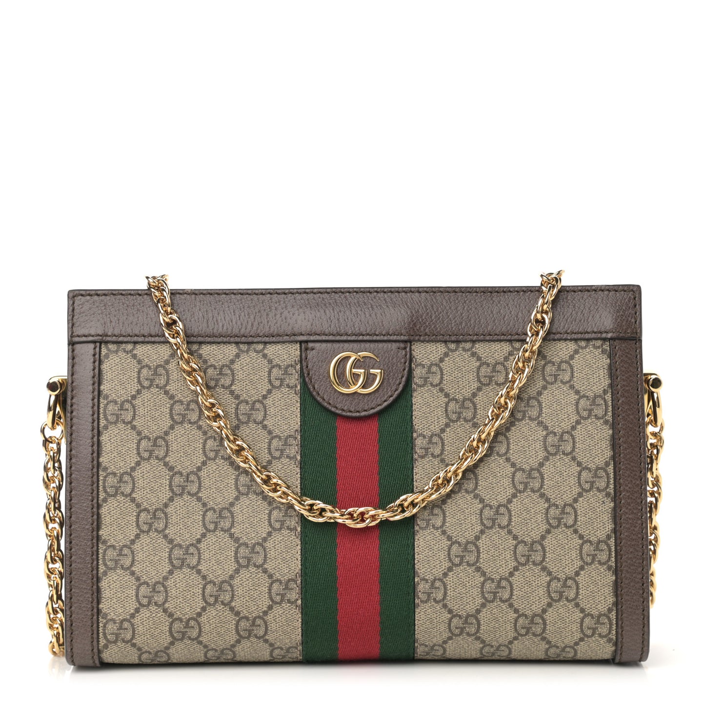 GG Supreme Monogram Web Small Ophidia Chain Shoulder Bag Brown