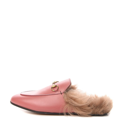 Gucci Calfskin Fur Womens Princetown Slippers 37 Lipstick Rose Natural 1 of 7