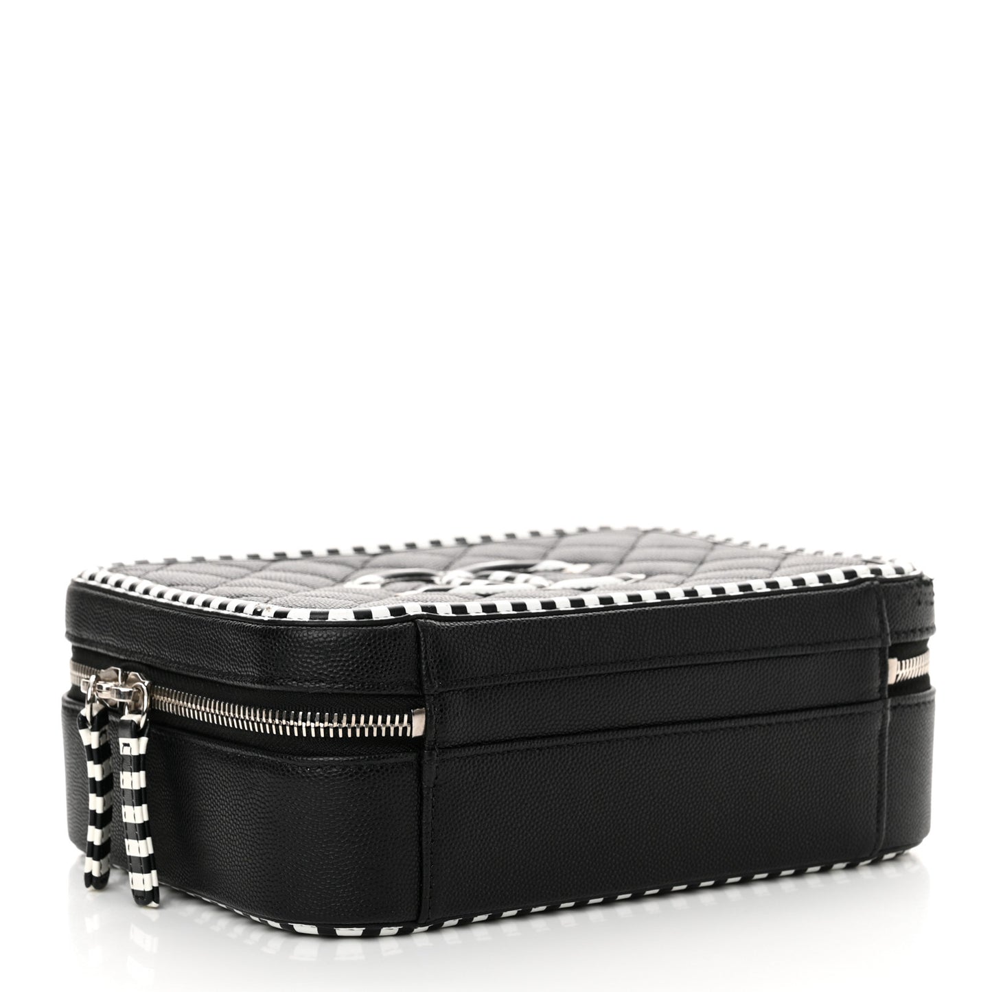 Caviar Quilted Striped Medium CC Filigree Vanity Case Black White