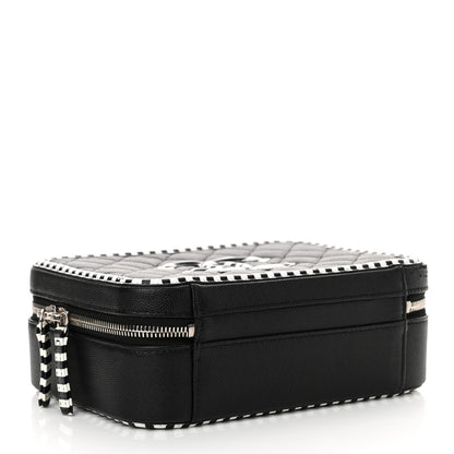 Chanel Caviar Quilted Striped Medium CC Filigree Vanity Case Black White 4 of 11