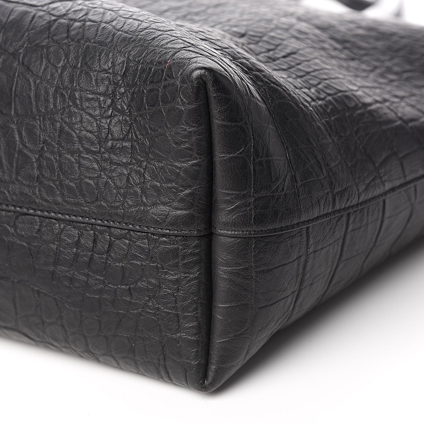 Calfskin Crocodile Embossed Large Shopper Tote Black
