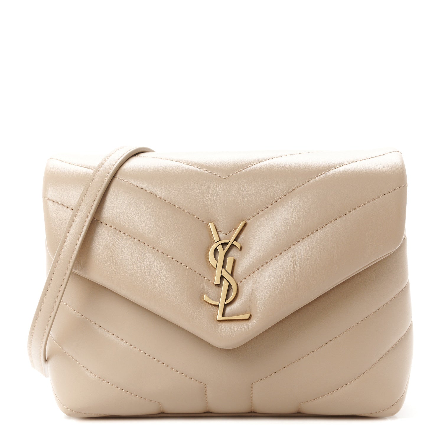 Saint Laurent Calfskin Y Quilted Monogram Toy Loulou Crossbody Bag Dark Beige 1 of 11