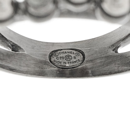 Chanel Ruthenium Crystal Pearl CC Ring 54 7 Silver 4 of 4