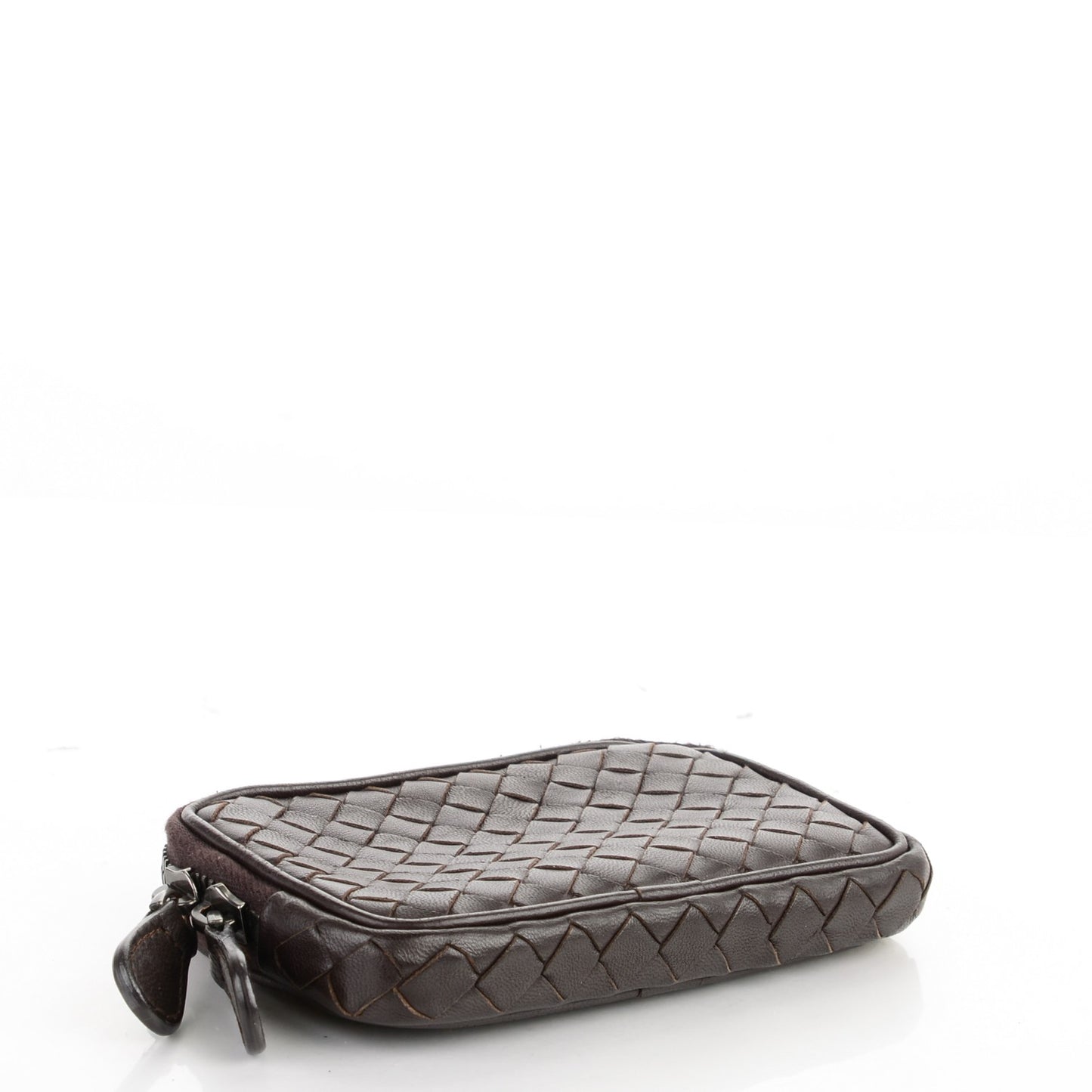 Nappa Intrecciato Small Zip Around Pouch Ebano