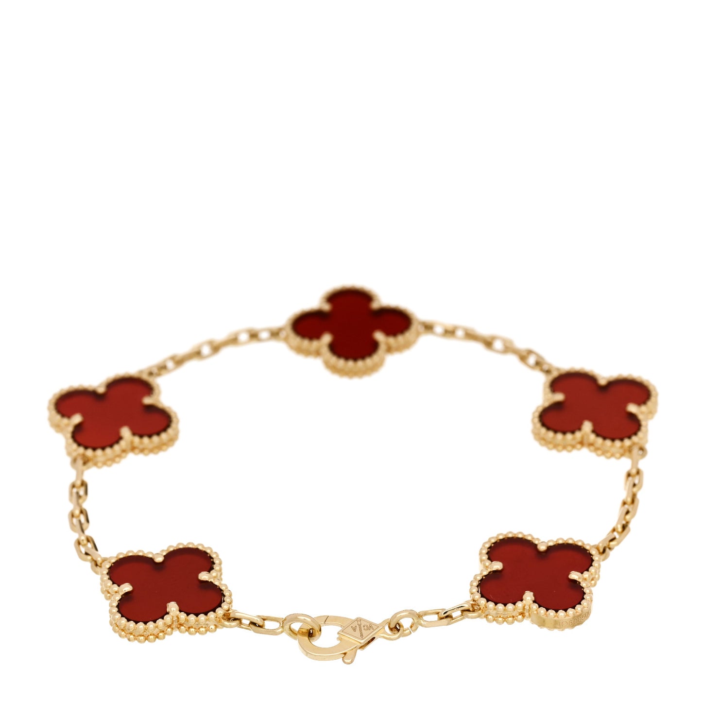 18K Yellow Gold Carnelian 5 Motifs Vintage Alhambra Bracelet