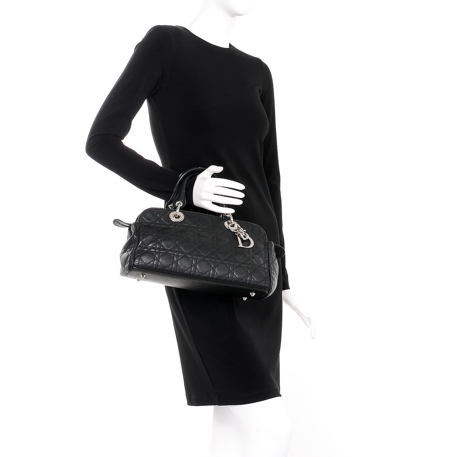 Christian Dior Lambskin Cannage Satchel Black 2 of 9