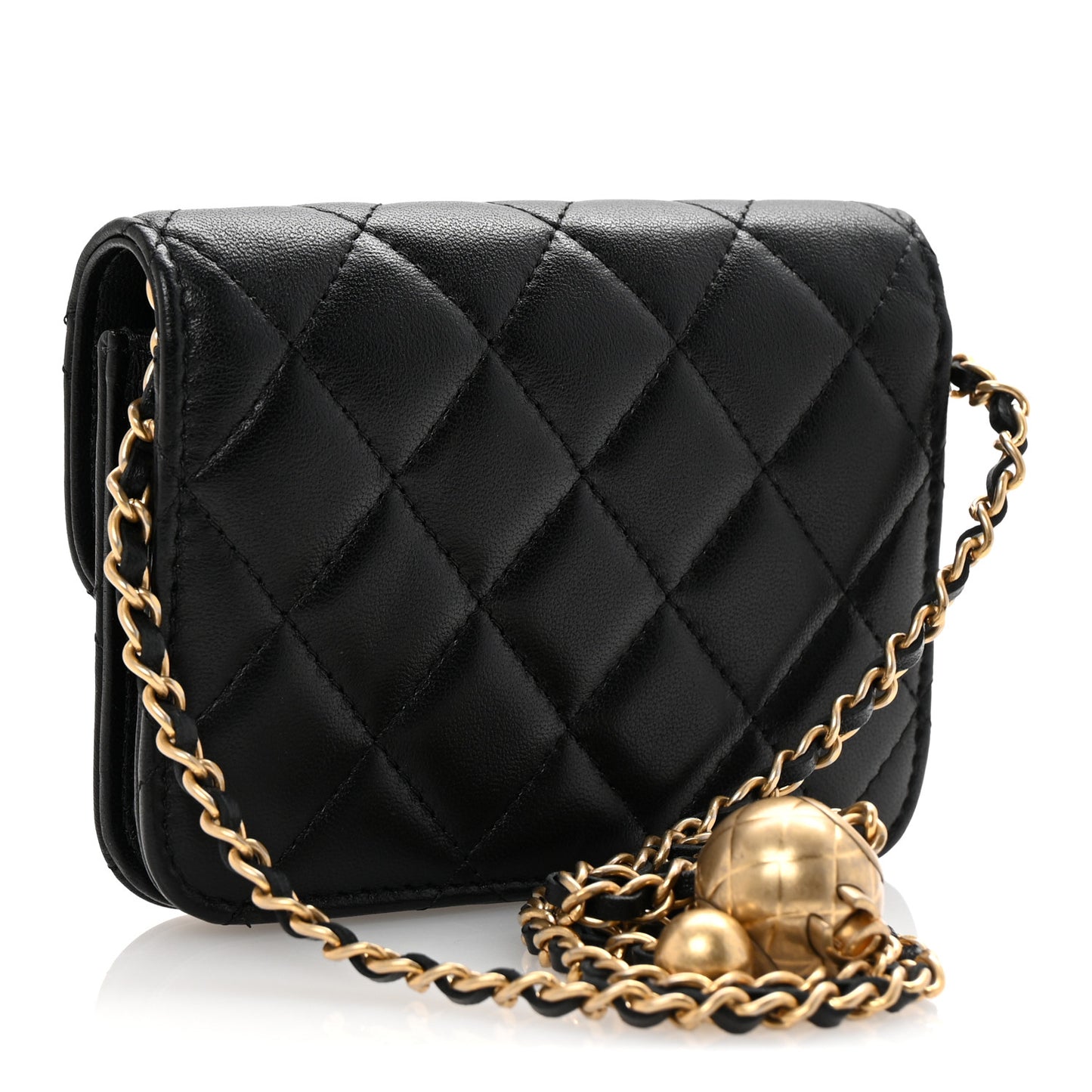 Lambskin Quilted Pearl Crush Flap With Chain Black