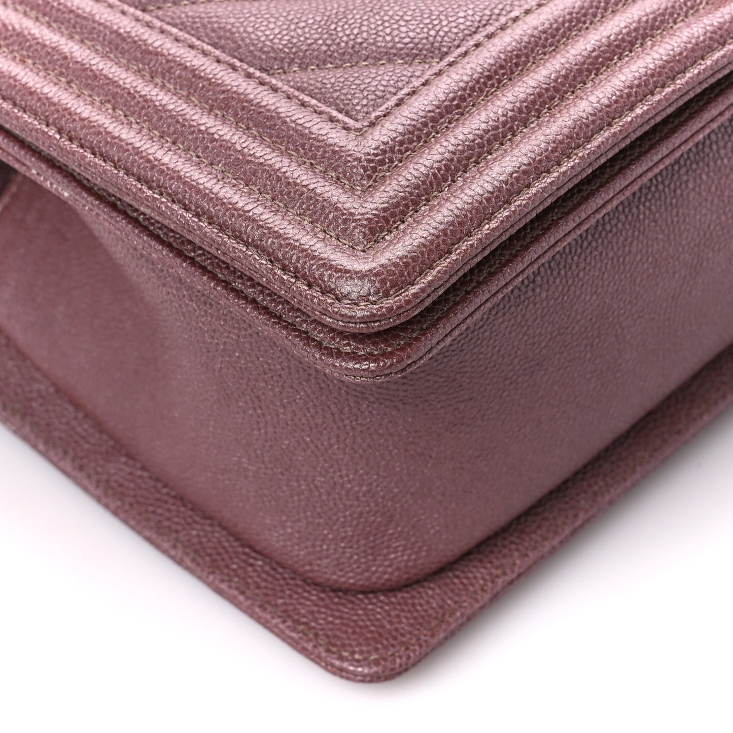 Metallic Caviar Chevron Quilted Medium Boy Flap Dark Pink