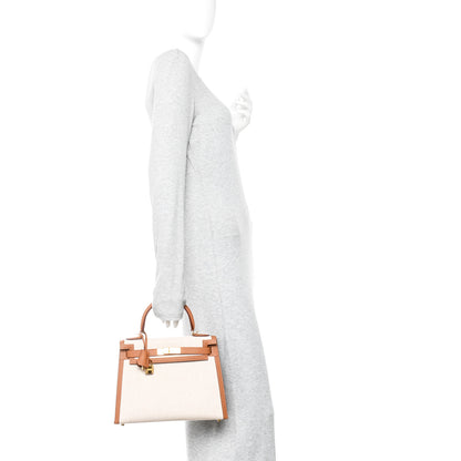Hermes Toile H Swift Kelly Sellier 28 Ecru Gold 2 of 11
