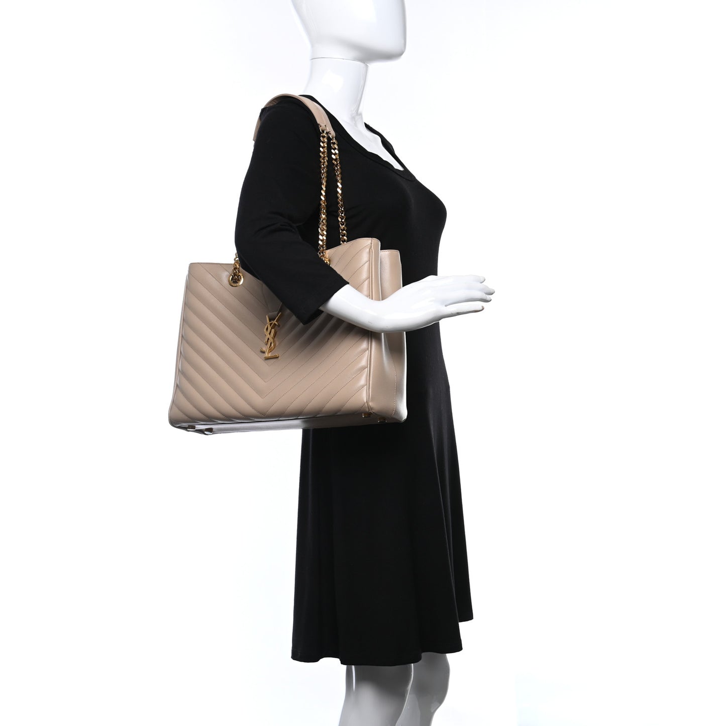 Grain De Poudre Matelasse Chevron Monogram Shopping Bag Nude Powder