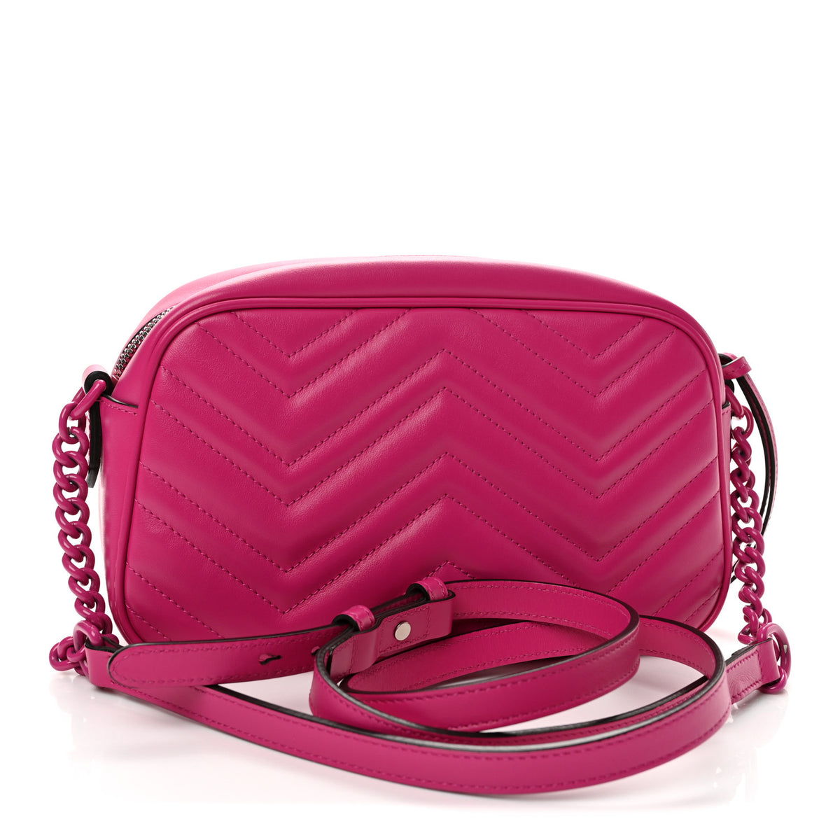 Gucci Calfskin Matelasse Monochrome Small GG Marmont Chain Shoulder Bag Classic Fuxia 3 of 13