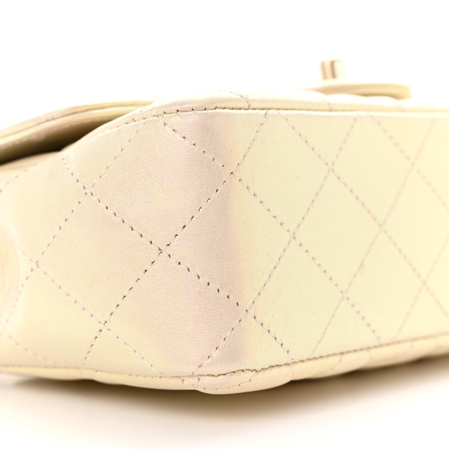 Iridescent Lambskin Quilted Mini Rectangular Flap Ivory