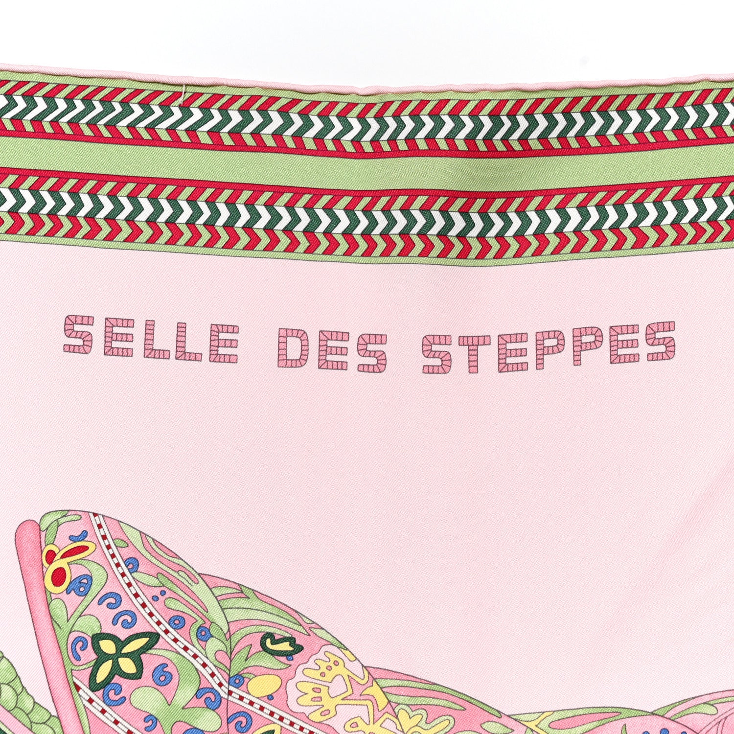 Hermes Silk Selle Des Steppes Scarf 90 Rose Pale Bleu Jean 3 of 6
