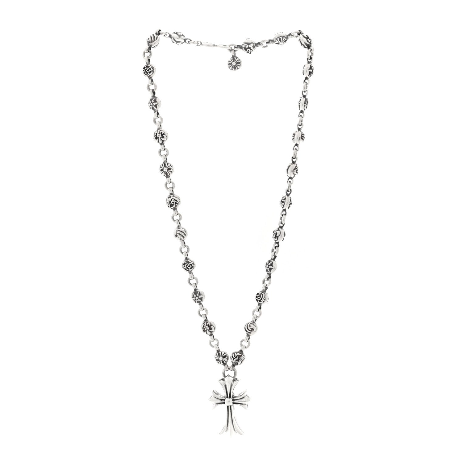 Chrome Hearts Sterling Silver Cross Pendant Ball Chain Necklace 3 of 5