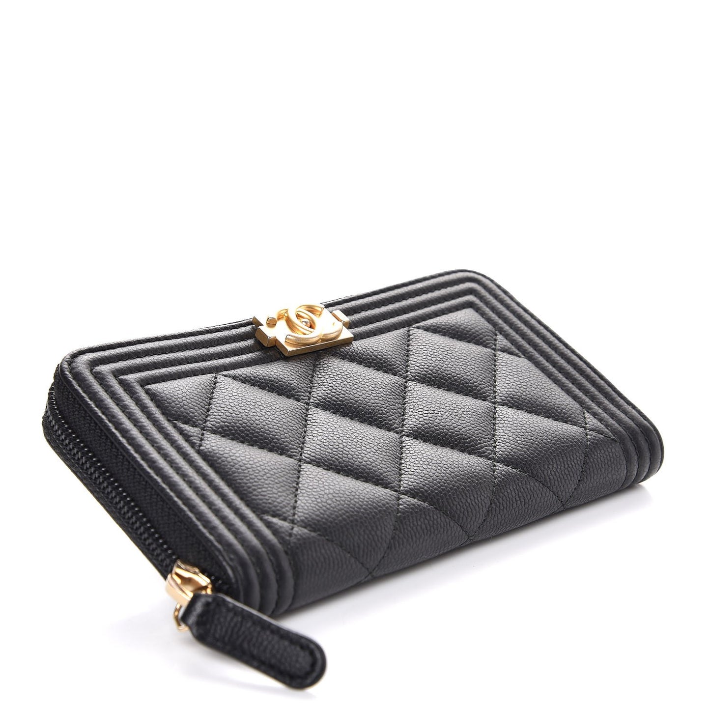 Caviar Quilted Small Boy Zip Around Wallet Black