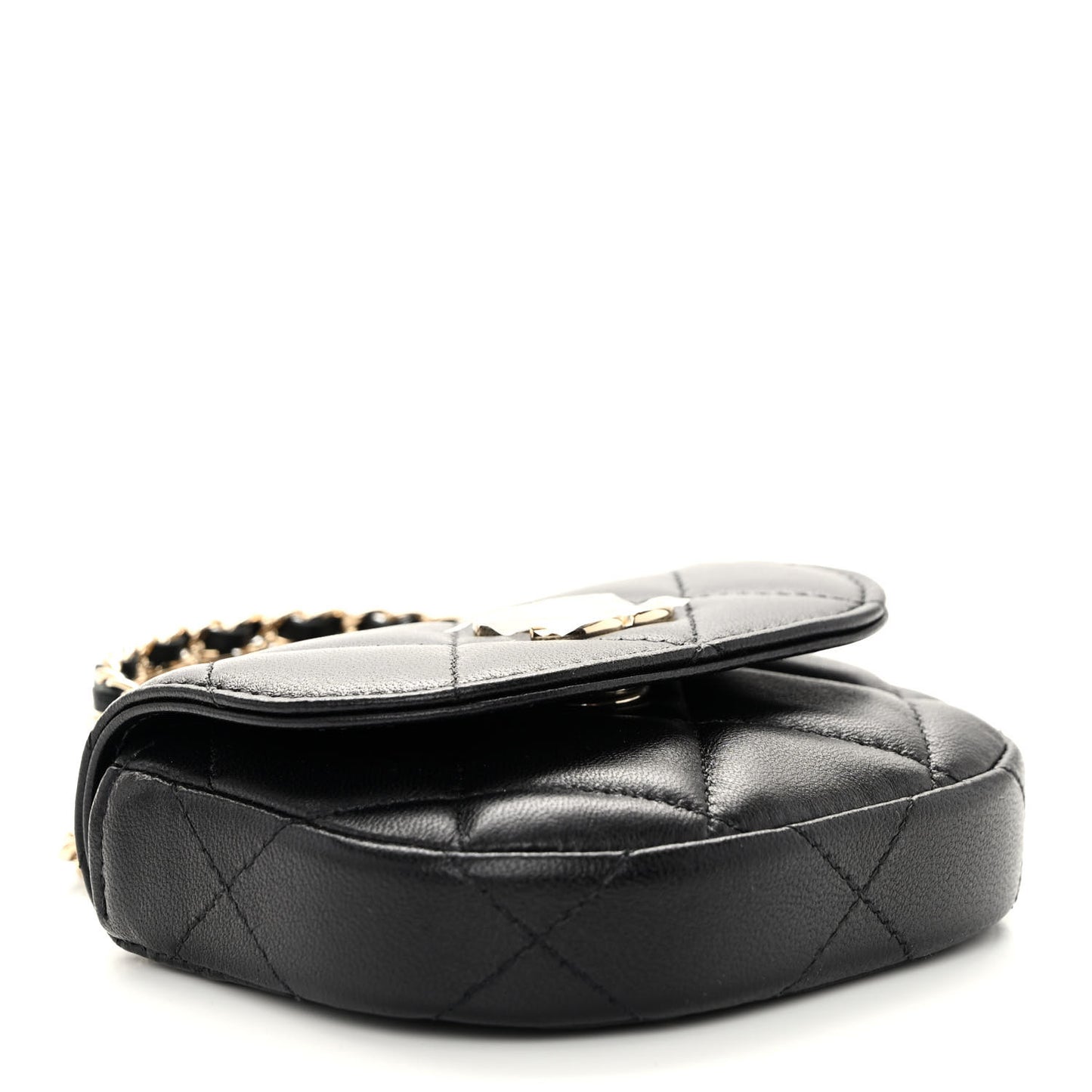Lambskin Quilted Pearl Top Handle Clutch With Chain Black