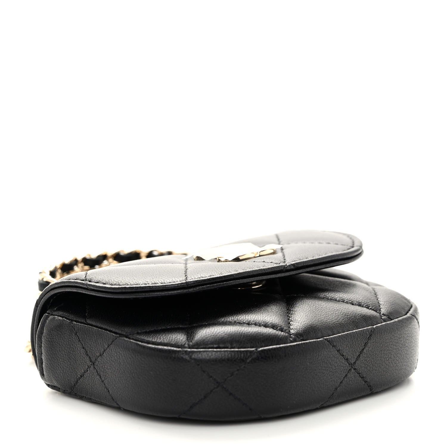 Chanel Lambskin Quilted Pearl Top Handle Clutch With Chain Black 4 of 12