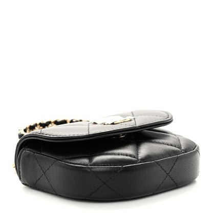 Chanel Lambskin Quilted Pearl Top Handle Clutch With Chain Black 4 of 12