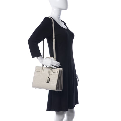 Saint Laurent Calfskin Crocodile Embossed Baby Sac De Jour Gris Perle 2 of 12