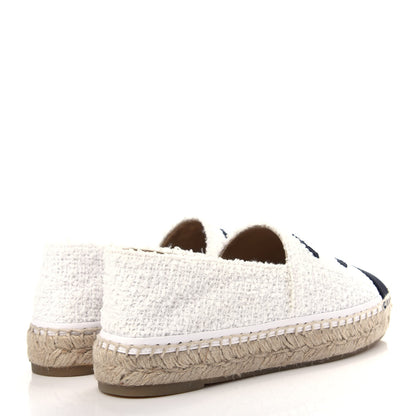 Chanel Tweed Grosgrain CC Espadrilles 38 White Black 4 of 12