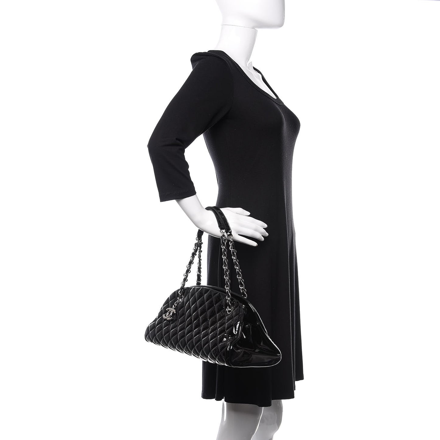Patent Quilted Medium Just Mademoiselle Bowling Bag Black