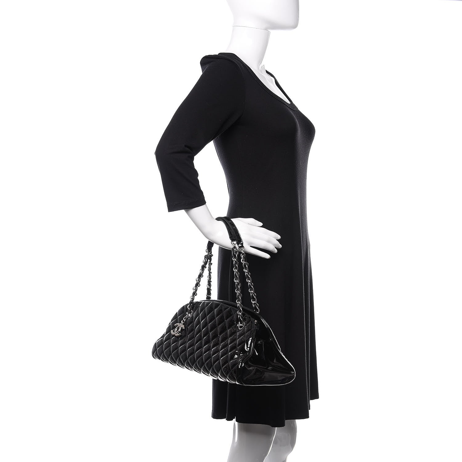 Chanel Patent Quilted Medium Just Mademoiselle Bowling Bag Black 2 of 10