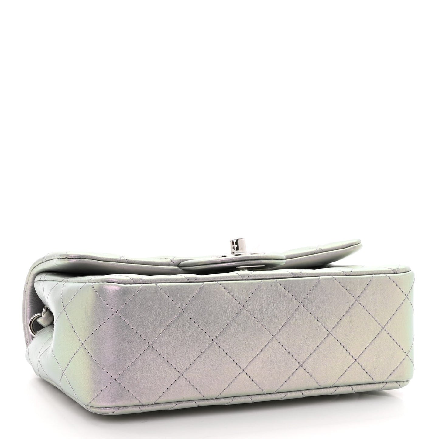 Iridescent Calfskin Quilted Mini Rectangular Flap Light Purple
