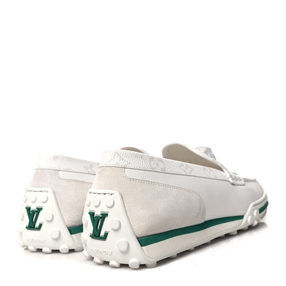 Louis Vuitton Monogram Mens Racer Moccasin Loafers 11 White Green 4 of 7