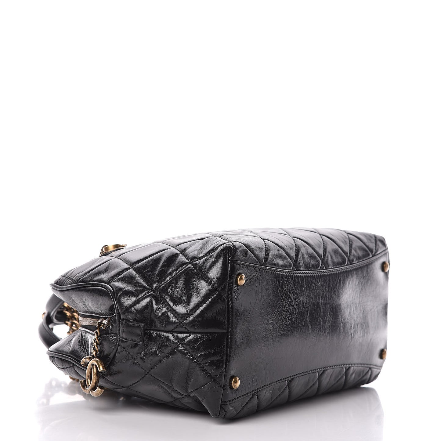 Glazed Calfskin Castle Rock Bowling Bag Black