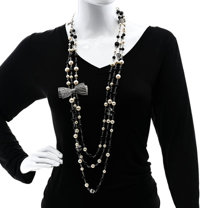 Chanel Crystal Pearl Resin CC Bow Necklace Black Gold 2 of 5