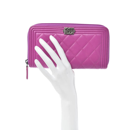 Chanel Lambskin Quilted Boy Zip Wallet Fuchsia 2 of 7