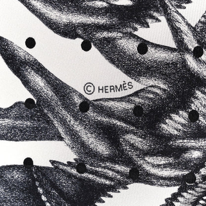 Hermes Silk Plumets Et Panaches Scarf 90 White Black Anthracite 4 of 5
