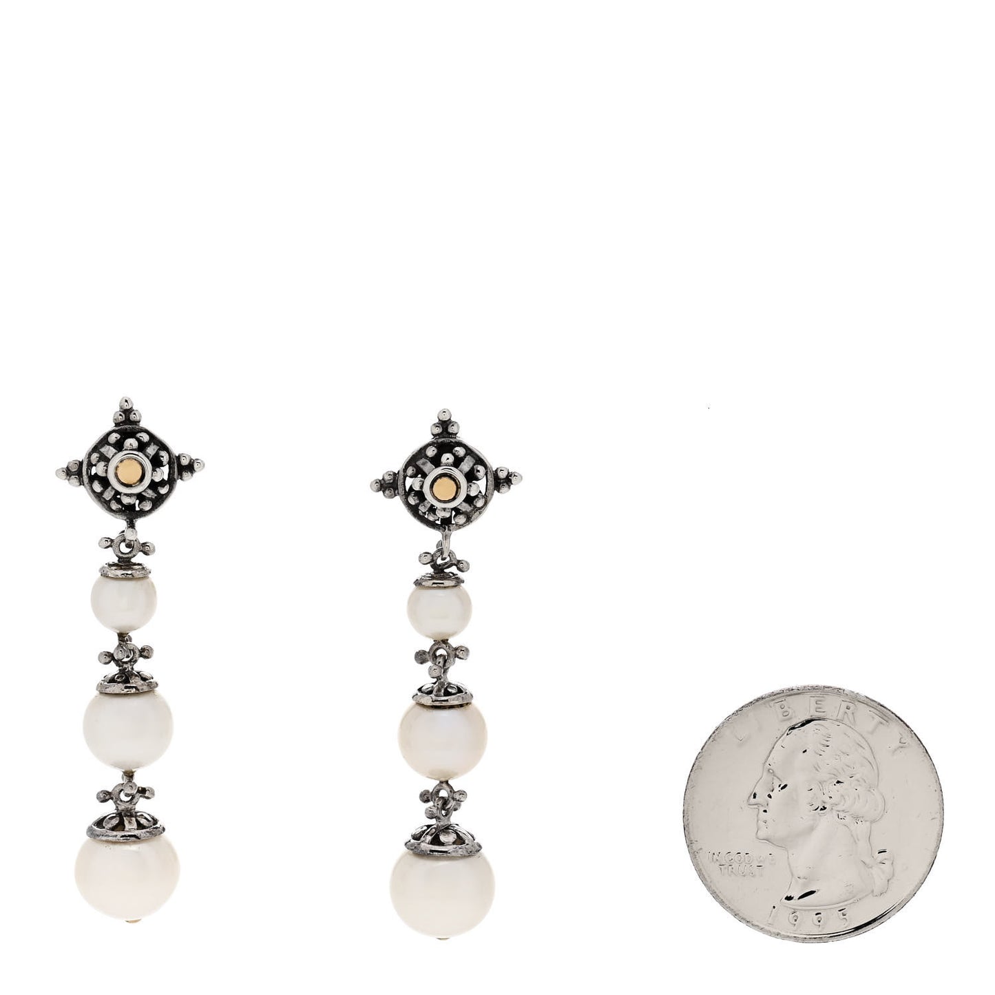 Sterling Silver 18K Yellow Gold Pearl Jaisalmer Drop Earrings