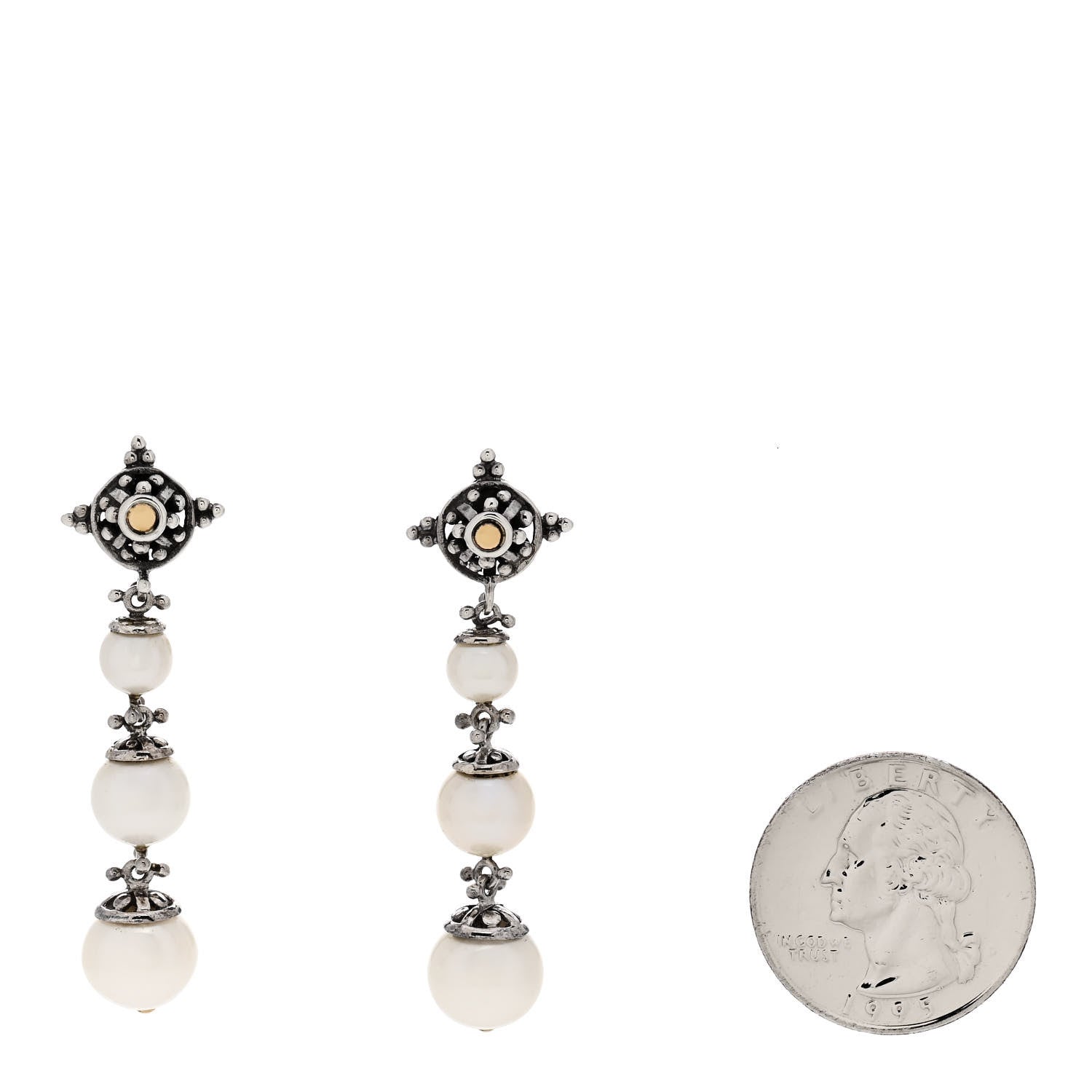 John Hardy Sterling Silver 18K Yellow Gold Pearl Jaisalmer Drop Earrings 2 of 4