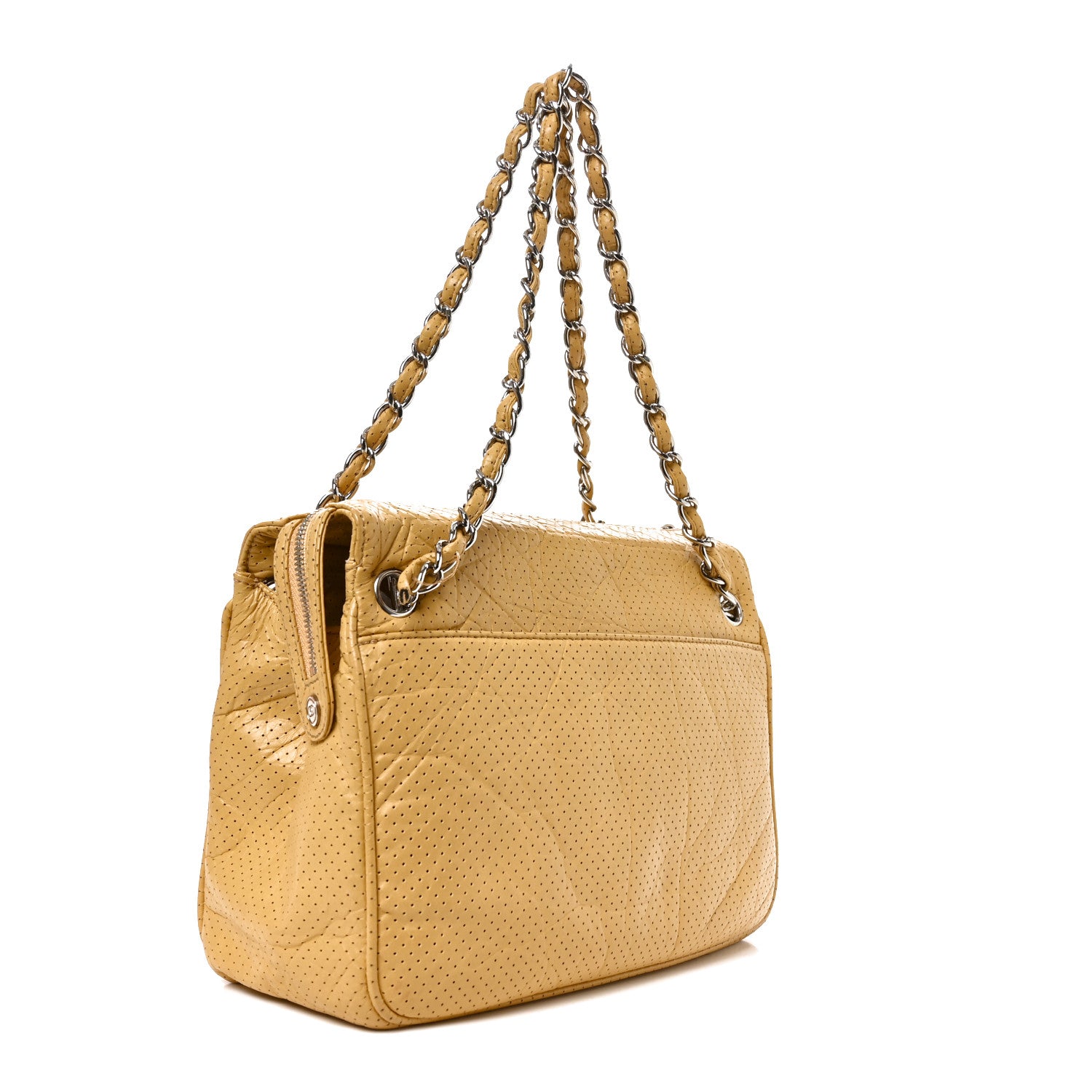 Chanel Calfskin Perforated 50's Satchel Yellow 3 of 10