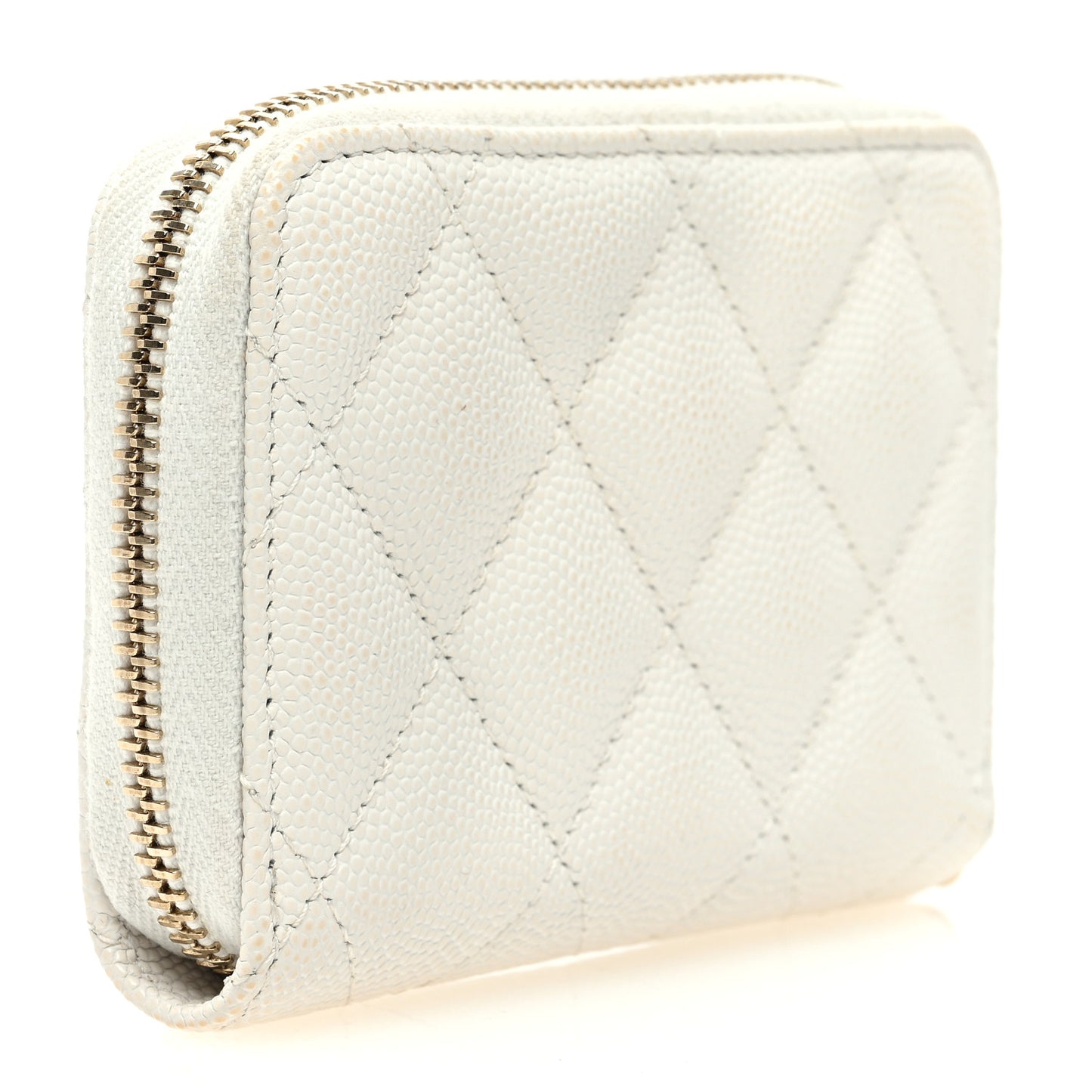 Caviar Quilted Striated CC Zip Coin Purse White