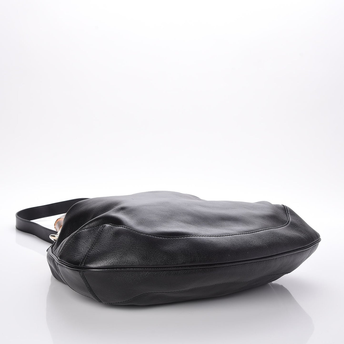 Calfskin Medium Peggy Bamboo Handle Hobo Black