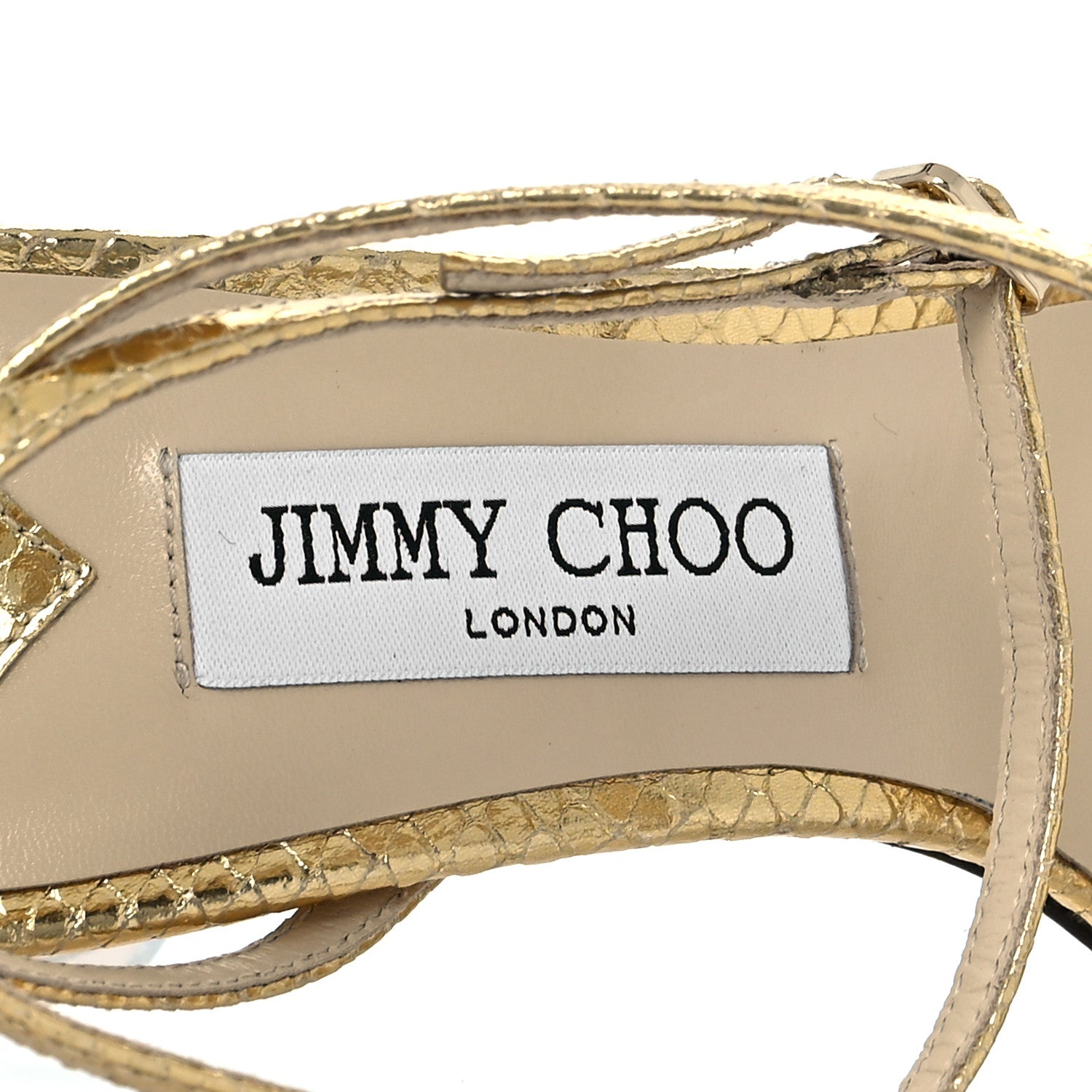 Jimmy Choo Snakeskin Embossed Tesca 100 Sandals 41 Gold 8 of 12
