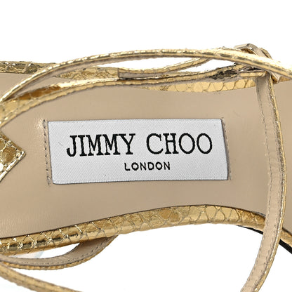 Jimmy Choo Snakeskin Embossed Tesca 100 Sandals 41 Gold 8 of 12
