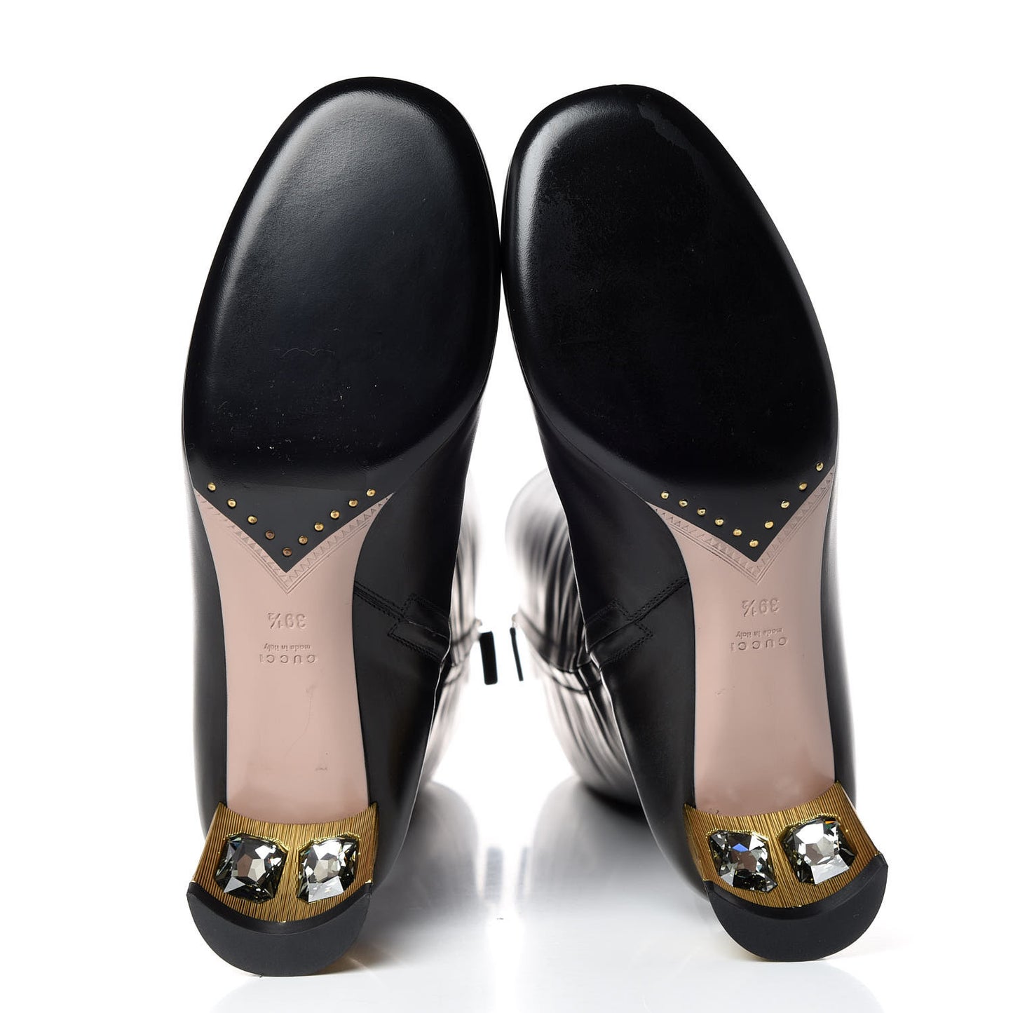 Calfskin Knee High Crystal Boots 39.5 Black